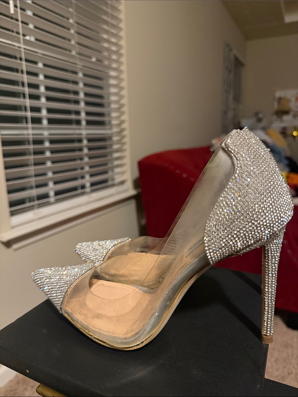 Steve Madden Silver Crystal Rhinestone Pointed Toe Stiletto